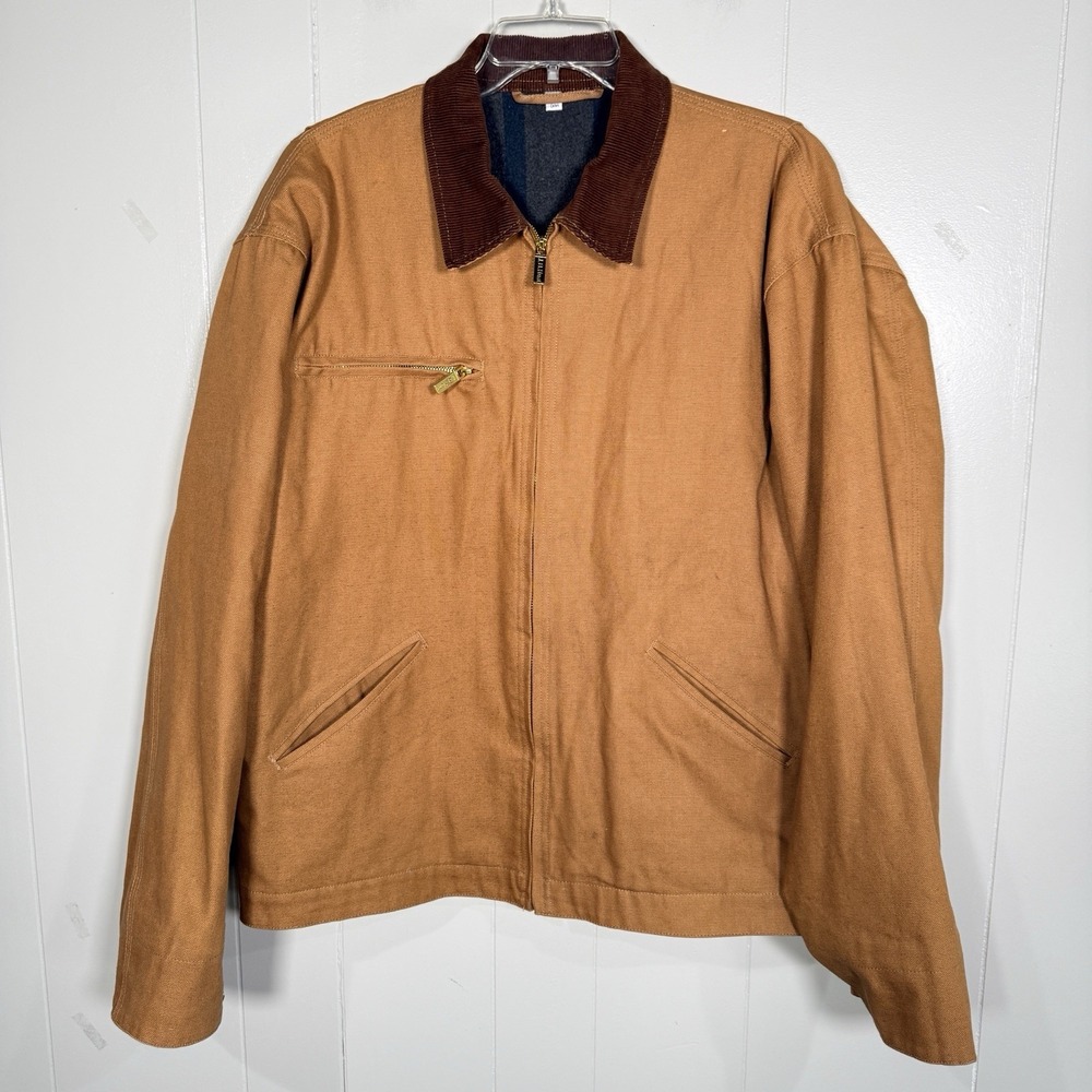 Vintage 90s JB Hunt Blanket Lined Detroit Jacket 3XL Duck Canvas Corduroy Collar